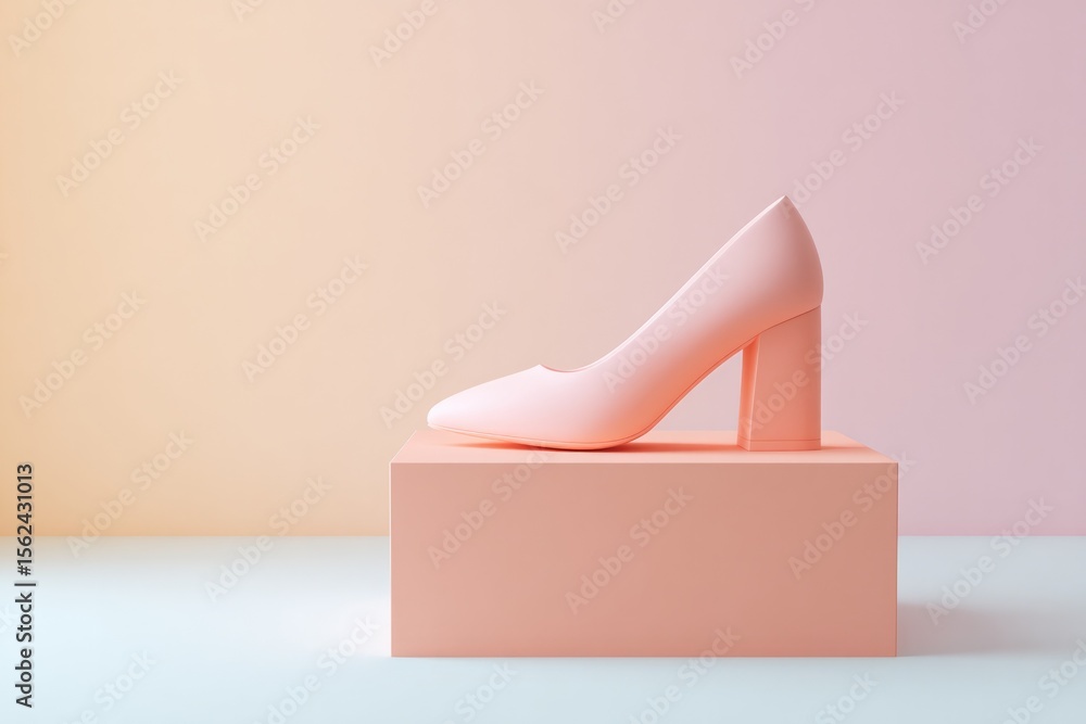 Poster matte shoe pedestal in floating form against pastel gradient background with side lighting and base 