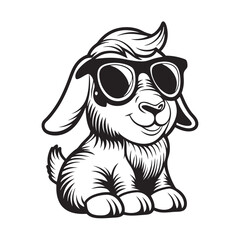 Line art shows a cool goat with sunglasses sitting against a white background