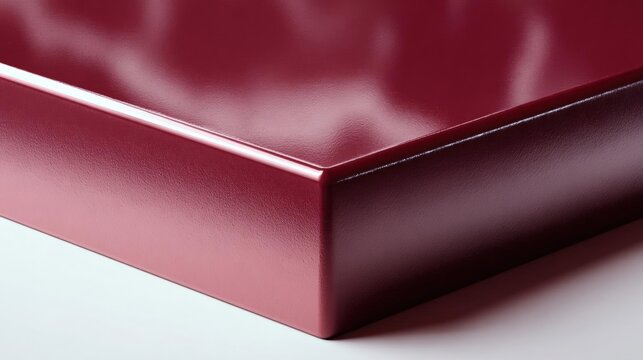 Close-up of a red rectangular box with a smooth surface. the box appears to be made of leather or a similar material and has a glossy finish.