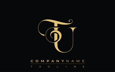 TU Abstract Creative Jewelry Logo. A stylish logo featuring golden monogram initials in an elegant and modern typography, perfect for branding