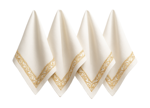 Napkins with subtle gold accents for a sophisticated evening dinner at home.
