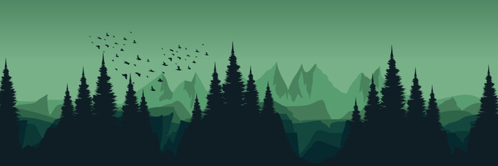 green view landscape mountain scenery vector illustration good for wallpaper design, design template, background template, and tourism design template.