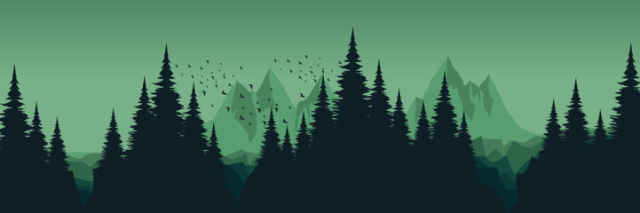 green view landscape mountain scenery vector illustration good for wallpaper design, design template, background template, and tourism design template.