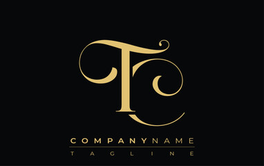 TC Abstract Creative Jewelry Logo. A stylish logo featuring golden monogram initials in an elegant and modern typography, perfect for branding