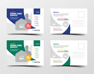 Obraz premium Modern medical postcard template with editable layout and color variations, ideal for home care and elderly care