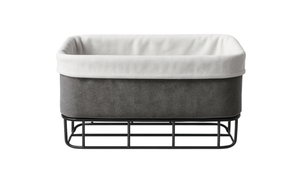 Rectangular fabric basket with a wire frame, suitable for keeping magazines in a living room.