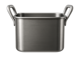 A small metal container with ergonomic handles, ideal for storing garden tools on a cottage patio.