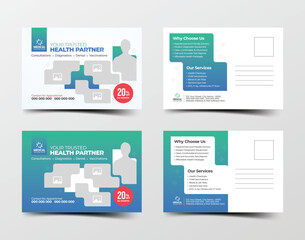Clean and editable medical postcard template for doctors, clinics, and healthcare service marketing