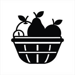 Fruit Basket Silhouette Icon with Apples and Pears