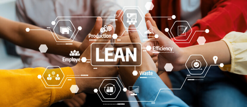 A collaborative scene featuring diverse hands joining together to signify teamwork and commitment to lean principles that enhance efficiency and improve production processes. Amity
