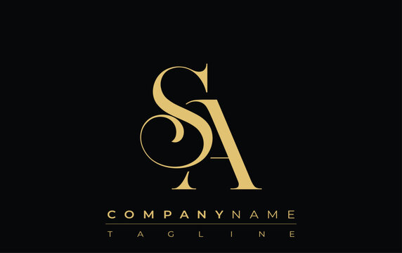SA Abstract Creative Jewelry Logo. A stylish logo featuring golden monogram initials in an elegant and modern typography, perfect for branding