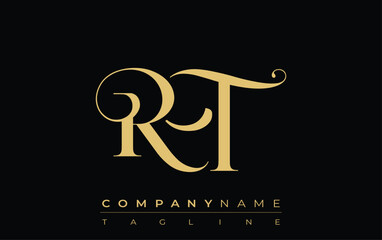 RT Abstract Creative Jewelry Logo. A stylish logo featuring golden monogram initials in an elegant and modern typography, perfect for branding