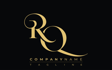 RQ Abstract Creative Jewelry Logo. A stylish logo featuring golden monogram initials in an elegant and modern typography, perfect for branding
