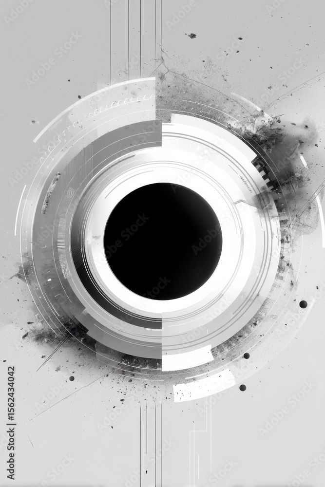 Aufkleber abstract black circle surrounded by geometric patterns and grayscale elements