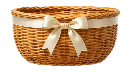 Woven basket with a decorative ribbon trim, perfect for creating a gift hamper for special occasions.