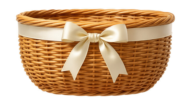 Woven basket with a decorative ribbon trim, perfect for creating a gift hamper for special occasions.