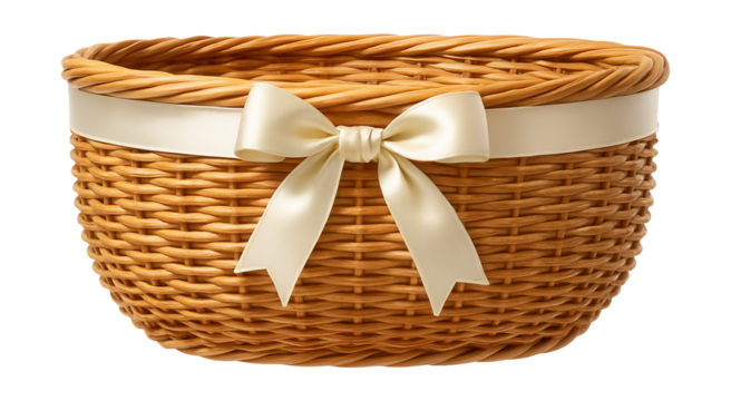 Woven basket with a decorative ribbon trim, perfect for creating a gift hamper for special occasions.
