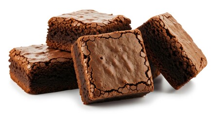 Stack of chocolate brownies isolated on a white background