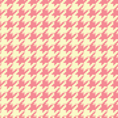 Geometric houndstooth pink seamless pattern with pied-de-poule ornament. Monochrome graphic design. Modern minimalist stylish squared background. Vector chequered motif for fabric, textile.
