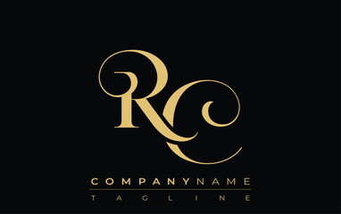 RC Abstract Creative Jewelry Logo. A stylish logo featuring golden monogram initials in an elegant and modern typography, perfect for branding