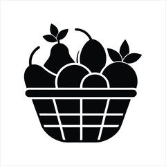 Silhouette Fruit Basket with Apples and Pears Vector