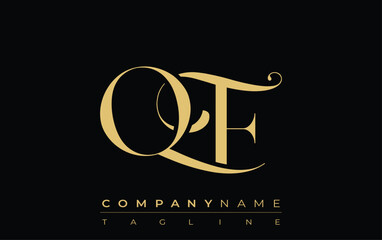 QF Abstract Creative Jewelry Logo. A stylish logo featuring golden monogram initials in an elegant and modern typography, perfect for branding