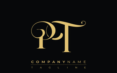 PT Abstract Creative Jewelry Logo. A stylish logo featuring golden monogram initials in an elegant and modern typography, perfect for branding