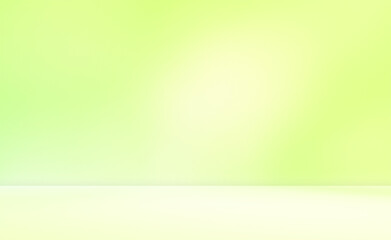 Fototapeta premium Empty green room studio with sunlight effect shadow of leaves. Minimal background for product presentation. Summer spring backdrop. Cosmetic and beauty products display room.