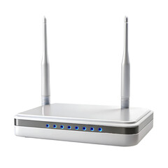 White wireless router with antennas isolated on a transparent background