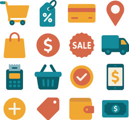 Online Shopping Icons Representing E-commerce and Retail Transactions