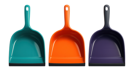 Color-coded dustpan with a rubber strip for different rooms in a large household, aiding in organization.