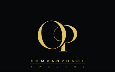 OP Abstract Creative Jewelry Logo. A stylish logo featuring golden monogram initials in an elegant and modern typography, perfect for branding