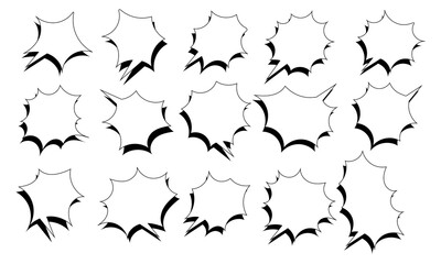 Set of doodle speech Starburst, sunburst vector design elements set.