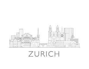 Zurich, Switzerland, cityscape illustration skyline drawing