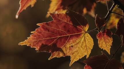 Maple leaf in warm autumn colors on soft background