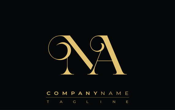 NA Abstract Creative Jewelry Logo. A stylish logo featuring golden monogram initials in an elegant and modern typography, perfect for branding