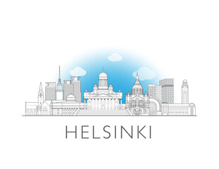 Helsinki, Finland, cityscape illustration skyline drawing