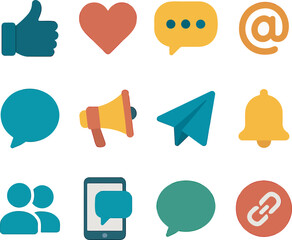 Collection of Modern Social Media Icons Representing Communication and Engagement