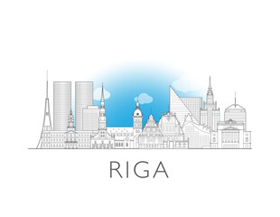 Riga, Latvia, cityscape illustration skyline drawing