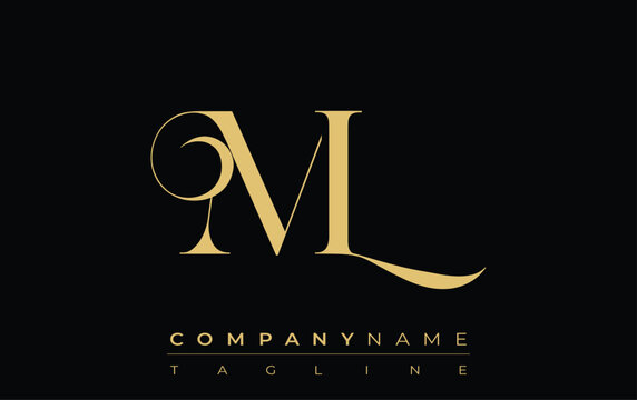 ML Abstract Creative Jewelry Logo. A stylish logo featuring golden monogram initials in an elegant and modern typography, perfect for branding