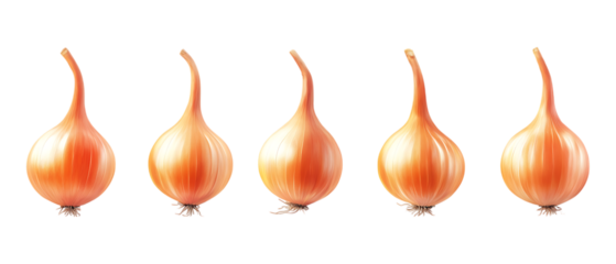 Pack Collection Five Small Brown Onions Culinary Vegetable Food Photography Ingredient set against transparent background
