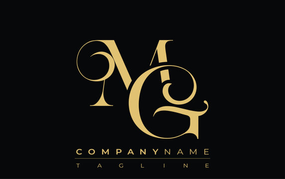 MG Abstract Creative Jewelry Logo. A stylish logo featuring golden monogram initials in an elegant and modern typography, perfect for branding