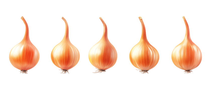 Pack Collection Five Small Brown Onions Culinary Vegetable Food Photography Ingredient set against transparent background