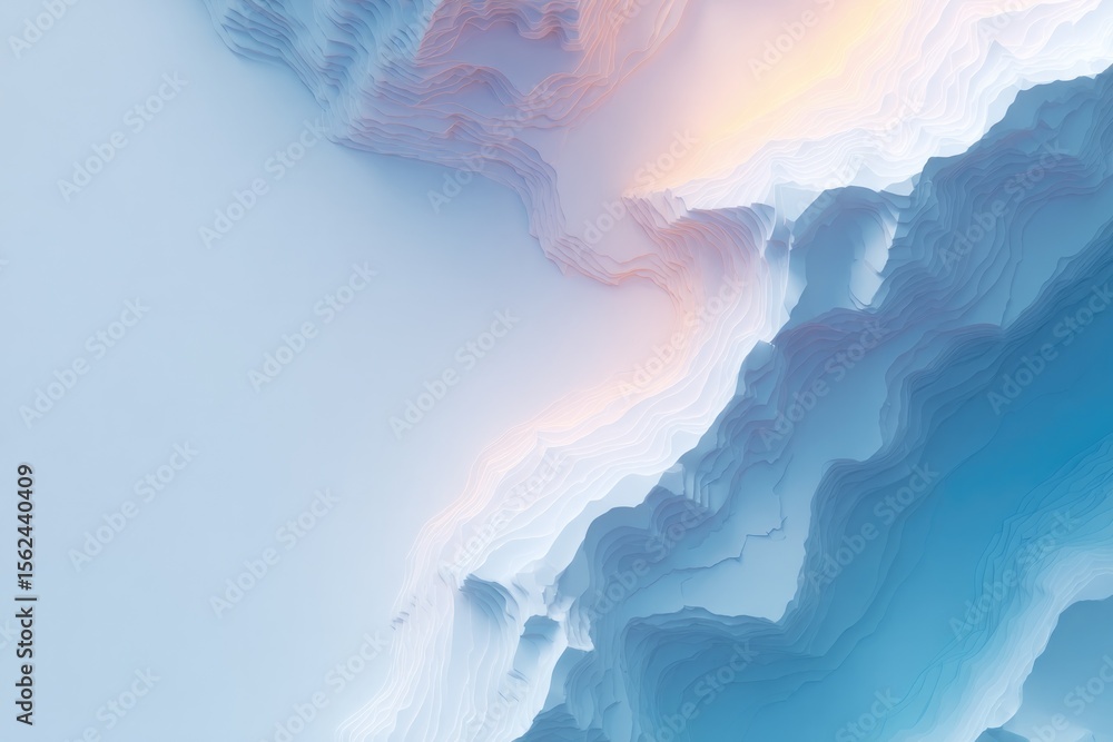 Poster drone-view style vector gradient flow with delicate curves shaped like river patterns on neutral can