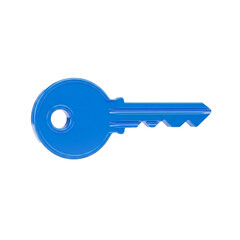 A shiny blue key isolated on white background