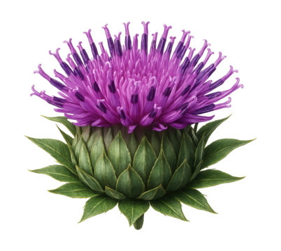 Burdock flower with purple tubular florets and surrounding bracts