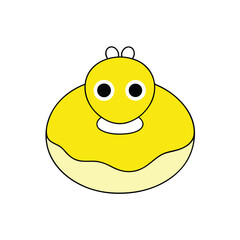 A cheerful yellow alien with a bright mischievous grin rendered in vibrant vector art