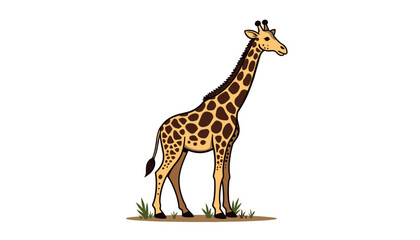 Fototapeta premium Tall giraffe illustration standing amidst grass with distinctive patterns on a light background 