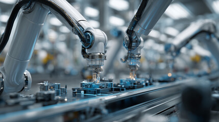 Obraz premium High-Tech Production Line Assembling Smart Wearable Devices