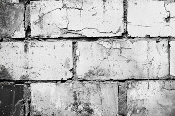 Obraz premium Grunge texture overlay showcasing cracked white brick wall with distinctive wear and aged appearance, Grunge Texture Overlay